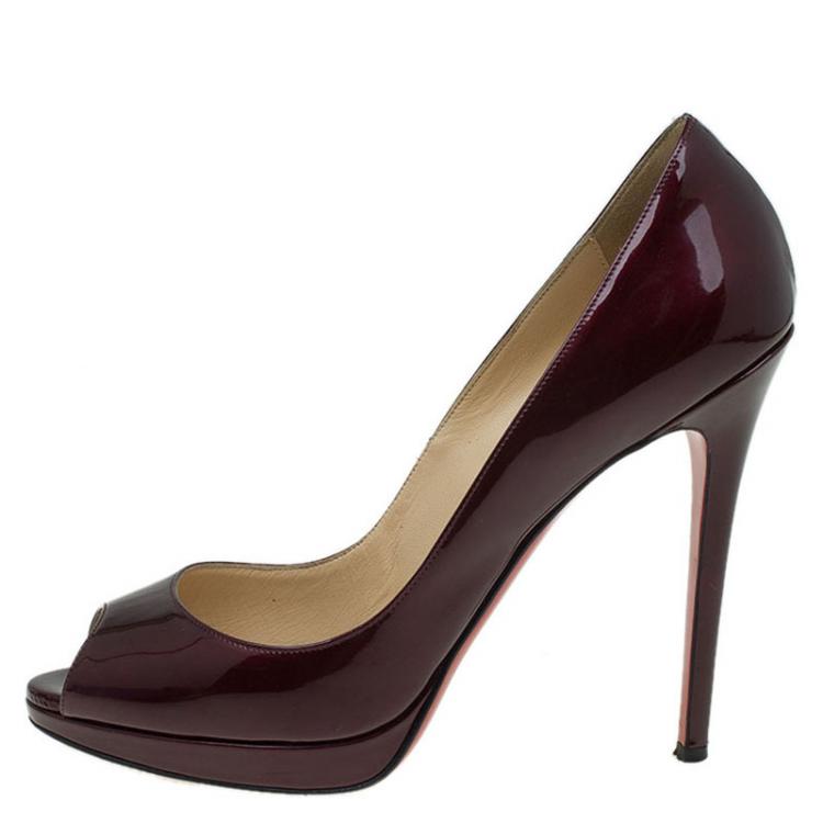 Pre Owned Christian Louboutin Burgundy Patent Altadama Platform Peep Toe Pumps Size 39