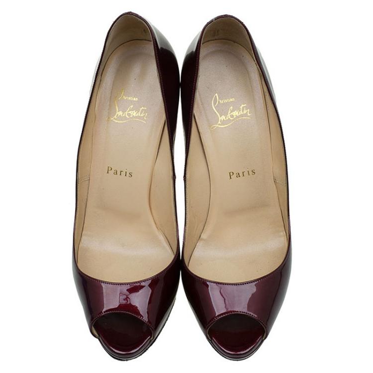 Pre Owned Christian Louboutin Burgundy Patent Altadama Platform Peep Toe Pumps Size 39