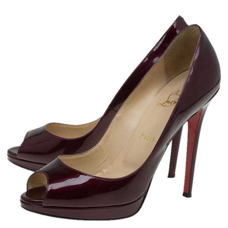 Pre Owned Christian Louboutin Burgundy Patent Altadama Platform Peep Toe Pumps Size 39