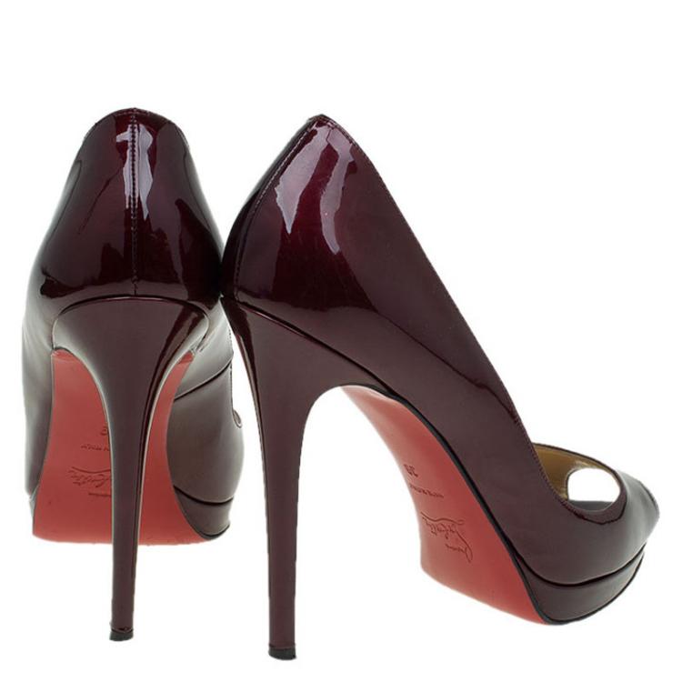 Pre Owned Christian Louboutin Burgundy Patent Altadama Platform Peep Toe Pumps Size 39