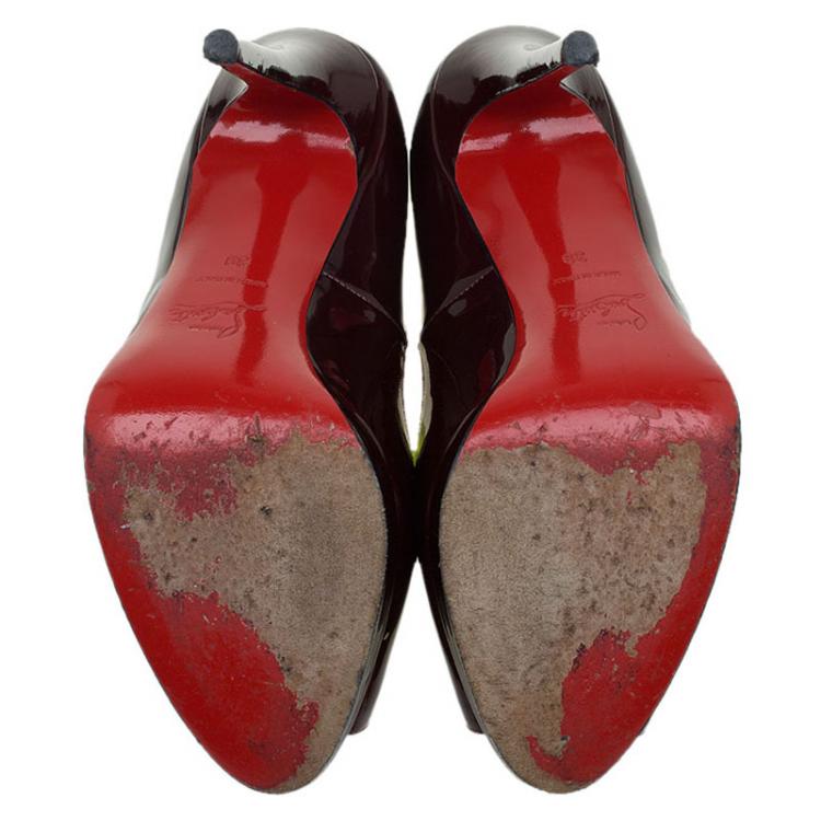 Pre Owned Christian Louboutin Burgundy Patent Altadama Platform Peep Toe Pumps Size 39