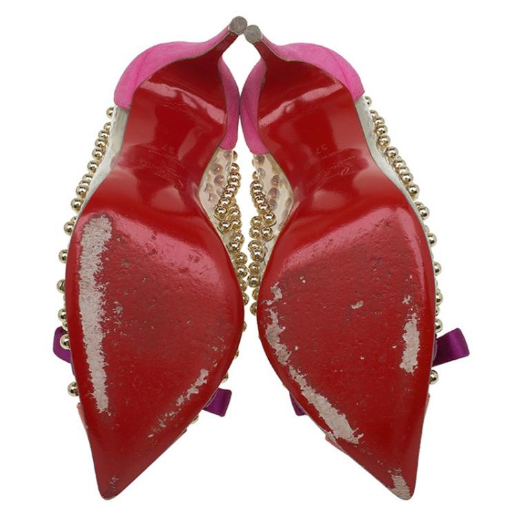 Pre Owned Christian Louboutin Multicolor PVC Suede and Patent Studded Bille Et Boule Pumps Size 37