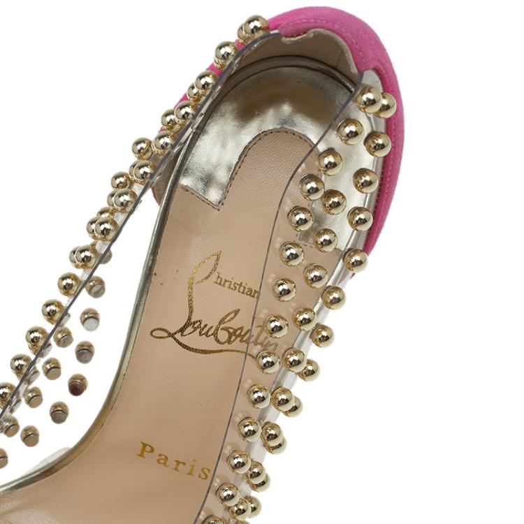Pre Owned Christian Louboutin Multicolor PVC Suede and Patent Studded Bille Et Boule Pumps Size 37