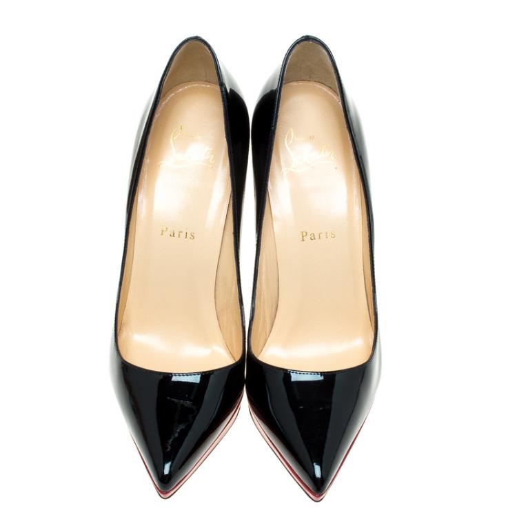 Pre Owned Christian Louboutin Black/Leopard Print Patent Pigalle Plato Pumps Size 38.5