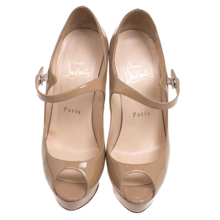 Pre Owned Christian Louboutin Beige Patent Bana Mary Jane Platform Pumps Size 36