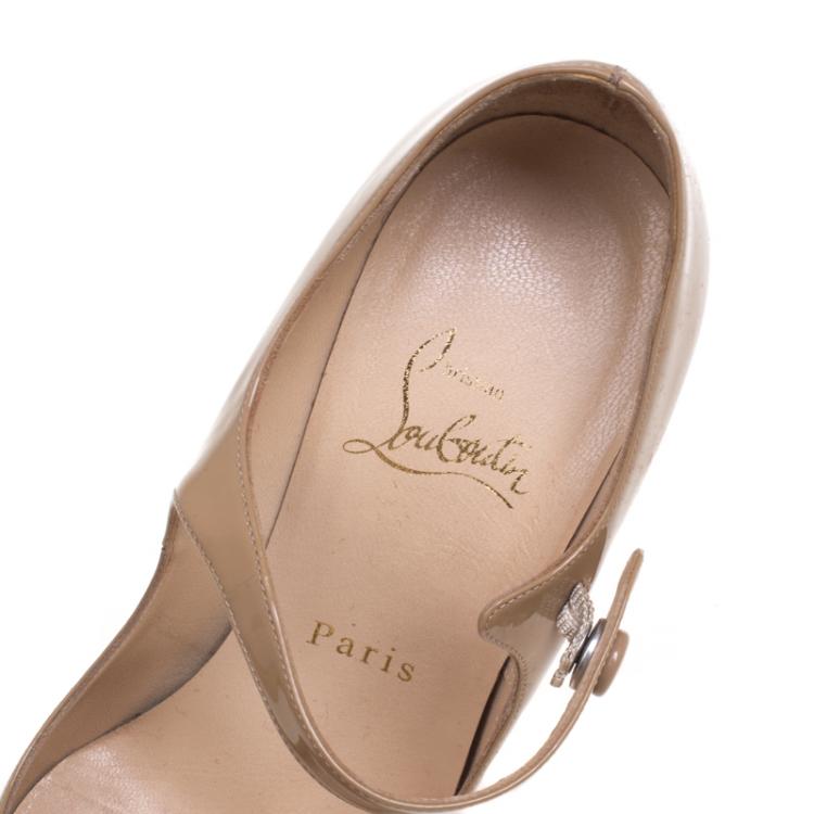 Pre Owned Christian Louboutin Beige Patent Bana Mary Jane Platform Pumps Size 36