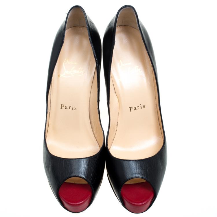 Pre Owned Christian Louboutin Black Leather Very Prive Peep Toe Pumps Size 38
