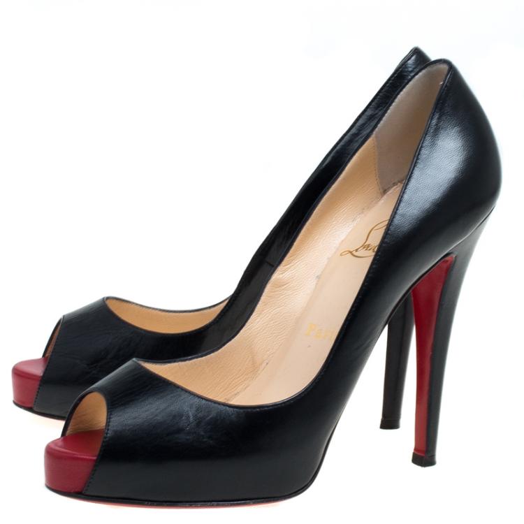 Pre Owned Christian Louboutin Black Leather Very Prive Peep Toe Pumps Size 38
