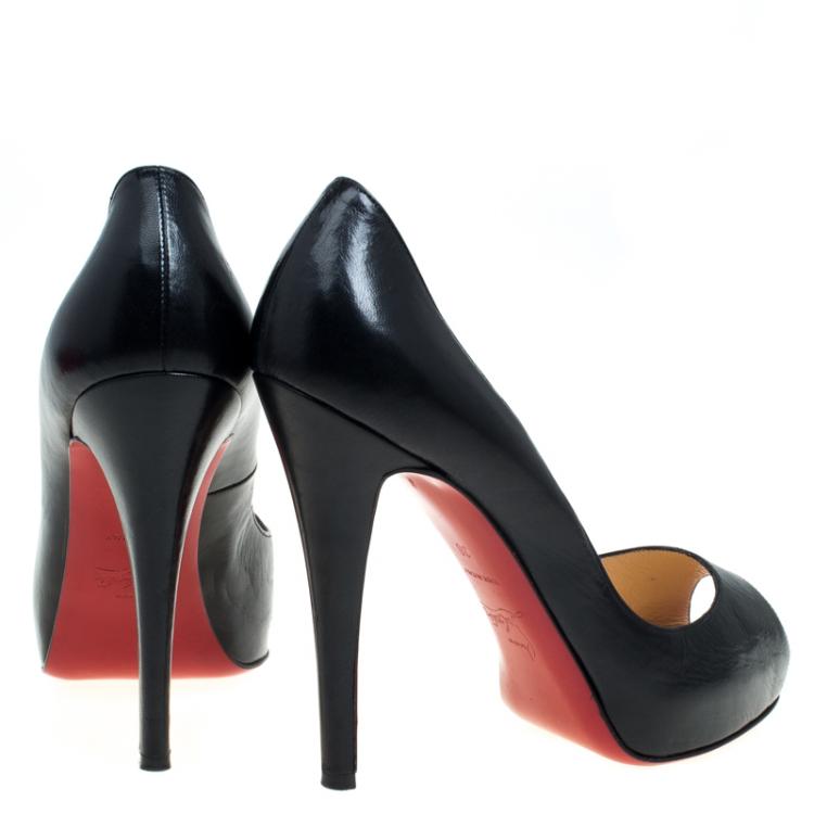 Pre Owned Christian Louboutin Black Leather Very Prive Peep Toe Pumps Size 38