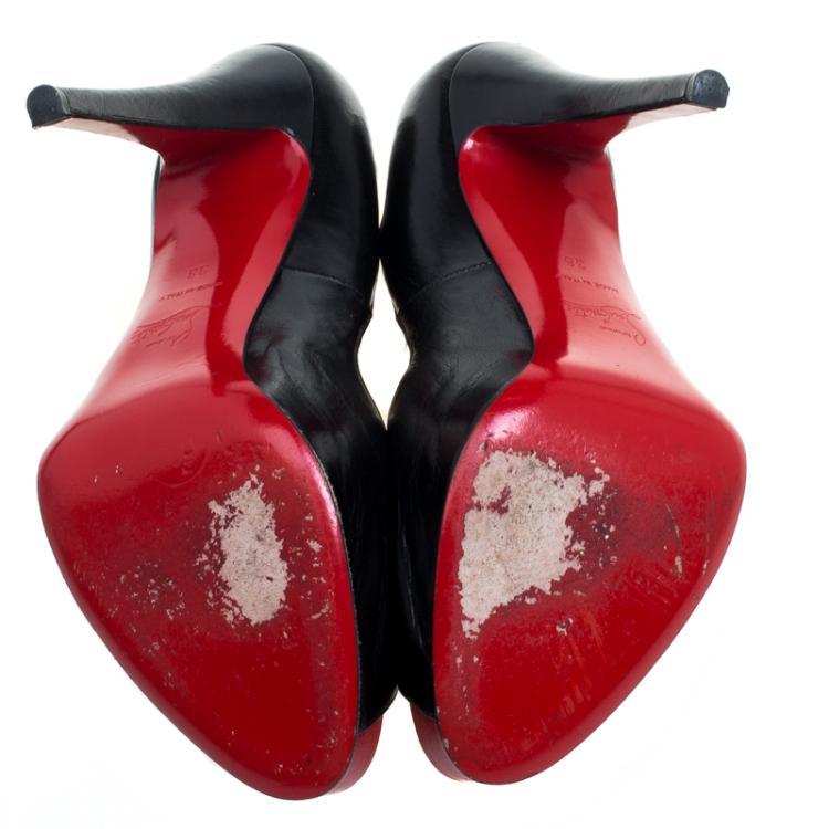 Pre Owned Christian Louboutin Black Leather Very Prive Peep Toe Pumps Size 38