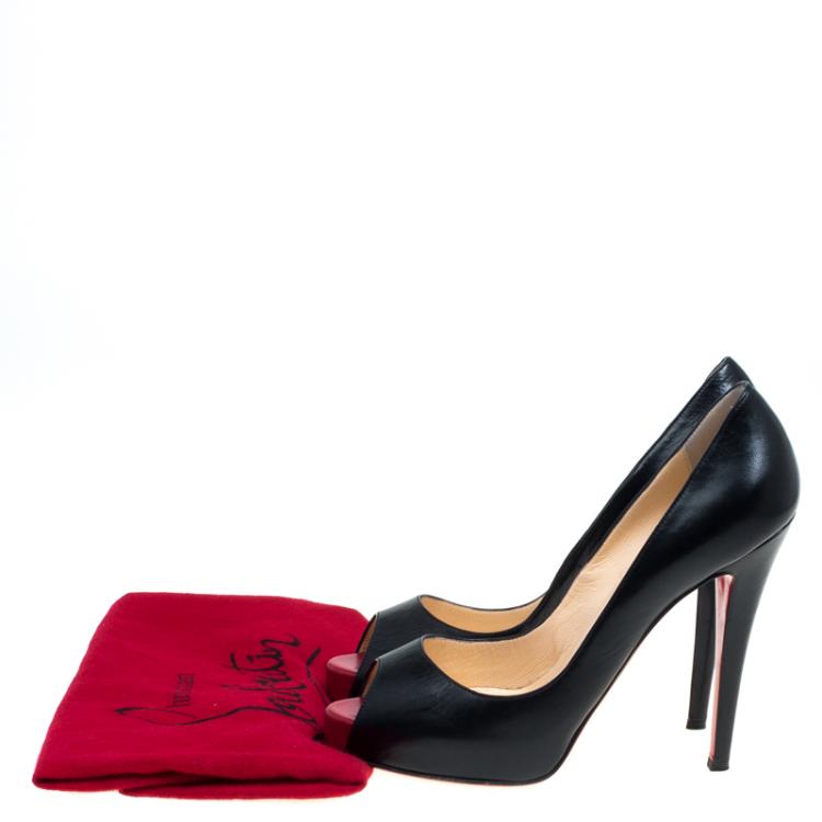Pre Owned Christian Louboutin Black Leather Very Prive Peep Toe Pumps Size 38