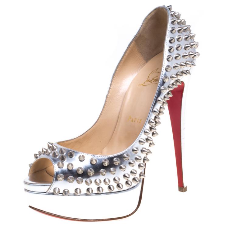 christian louboutin silver spike heels