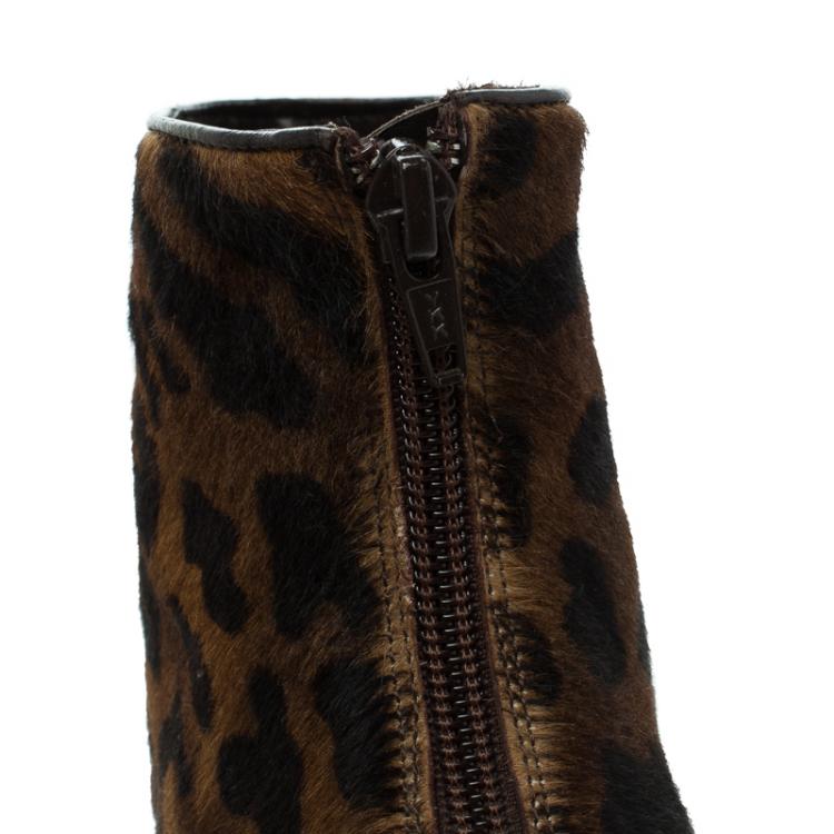 Pre Owned Christian Louboutin Leopard Print Calf Hair Fifi Platform Ankle Boots Size 38