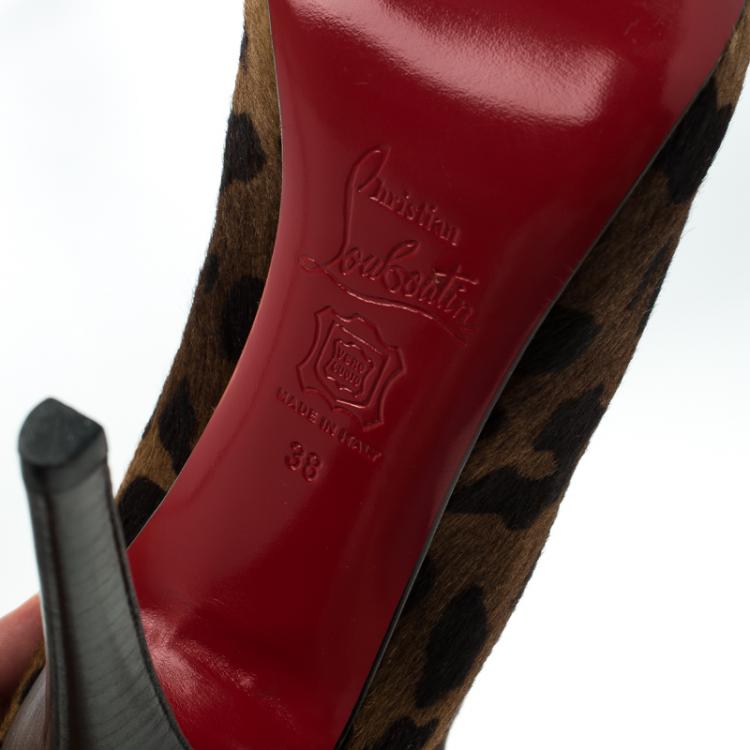 Pre Owned Christian Louboutin Leopard Print Calf Hair Fifi Platform Ankle Boots Size 38