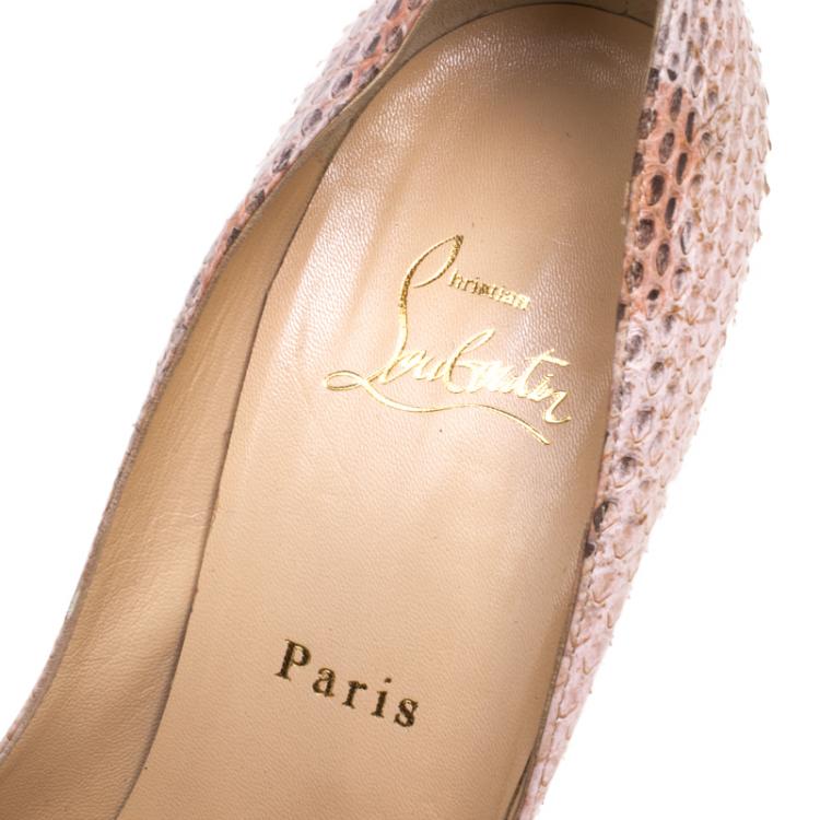 Pre Owned Christian Louboutin Beige Python Lady Peep Toe Platform Pumps Size 39.5