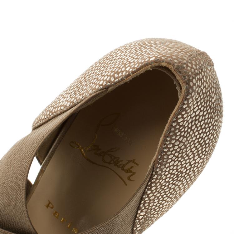 Pre Owned Christian Louboutin Beige Textured Leather Big Dorcet Peep Toe Pumps Size 38