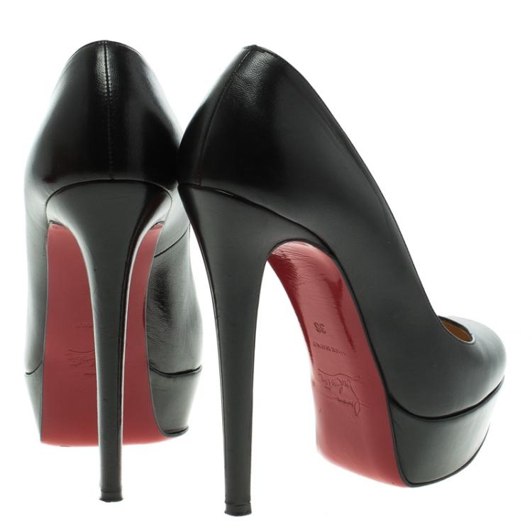 Pre Owned Christian Louboutin Black Leather Bianca Platform Pumps Size 36