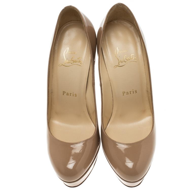 Pre Owned Christian Louboutin Beige Patent Leather Bianca Platform Pumps Size 36