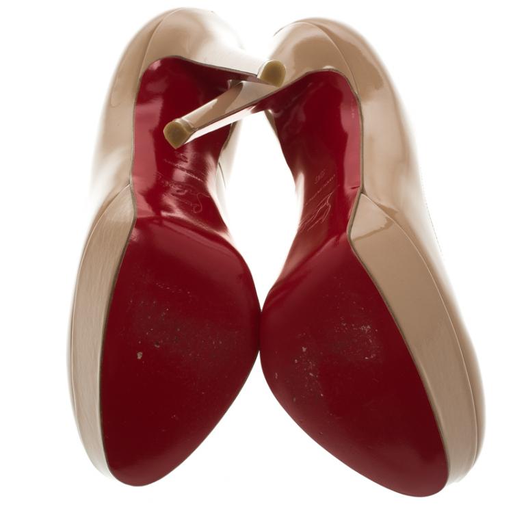 Pre Owned Christian Louboutin Beige Patent Leather Bianca Platform Pumps Size 36