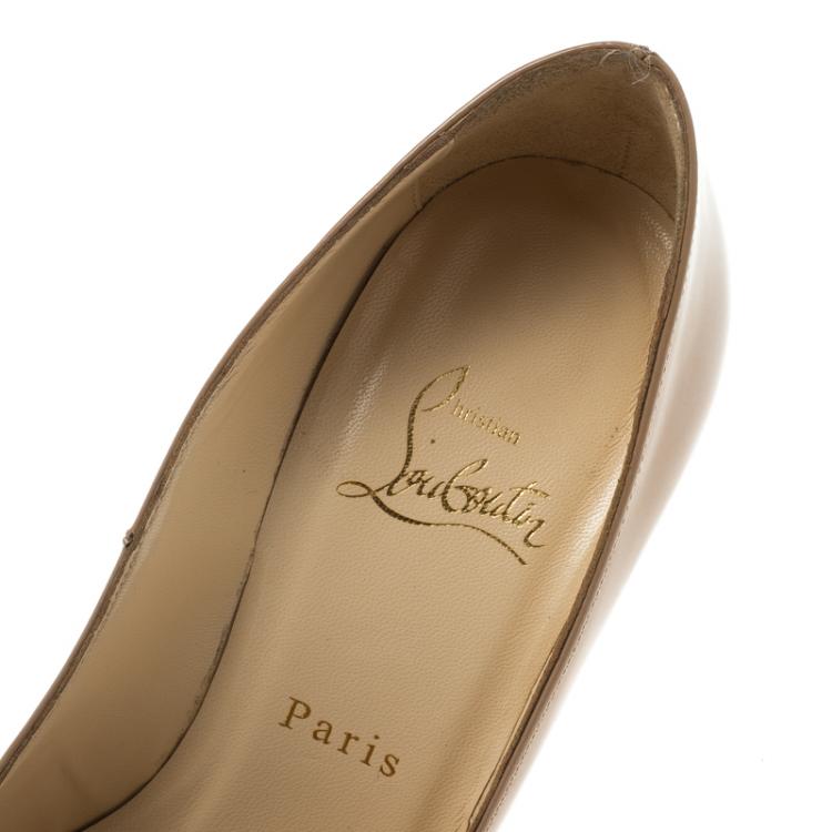 Pre Owned Christian Louboutin Beige Patent Leather Bianca Platform Pumps Size 36