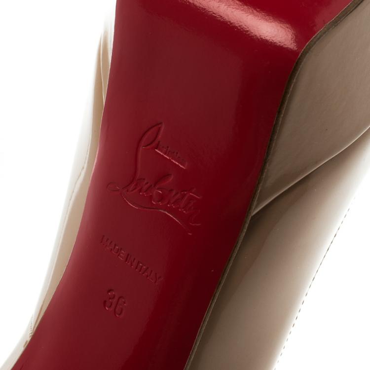 Pre Owned Christian Louboutin Beige Patent Leather Bianca Platform Pumps Size 36
