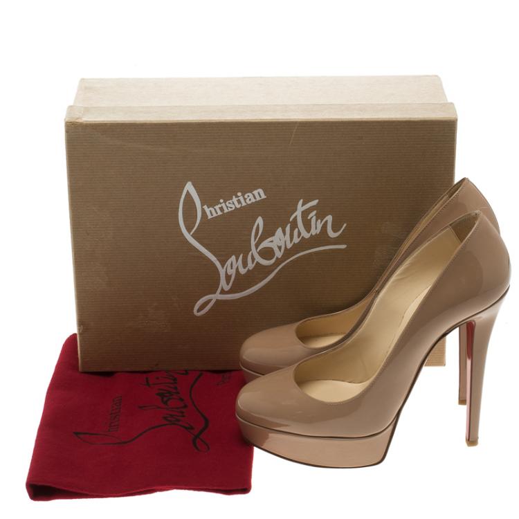 Pre Owned Christian Louboutin Beige Patent Leather Bianca Platform Pumps Size 36