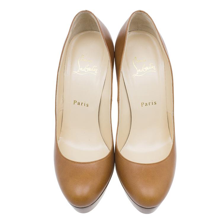 Pre Owned Christian Louboutin Brown Leather Bibi Platform Pumps Size 38