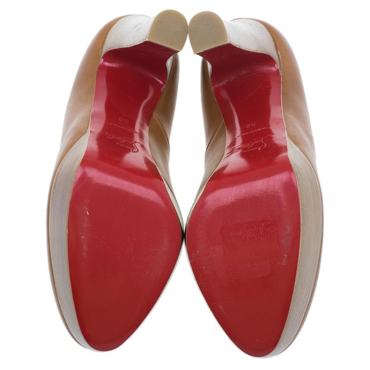 Pre Owned Christian Louboutin Brown Leather Bibi Platform Pumps Size 38