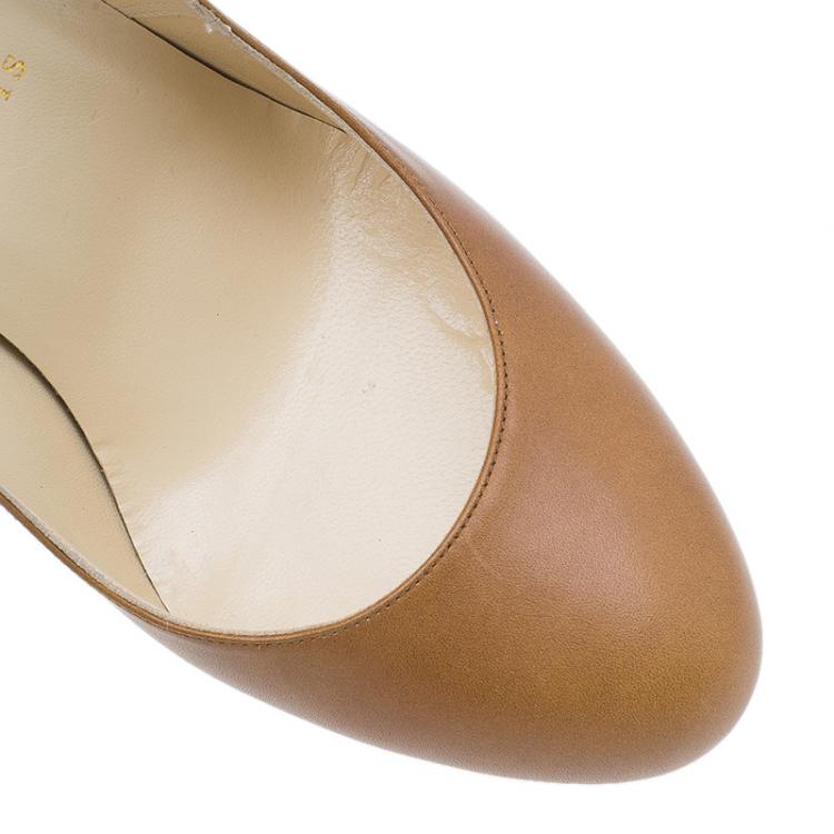 Pre Owned Christian Louboutin Brown Leather Bibi Platform Pumps Size 38