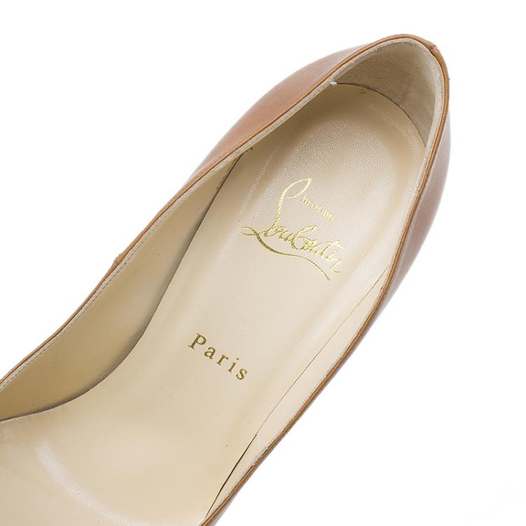 Pre Owned Christian Louboutin Brown Leather Bibi Platform Pumps Size 38