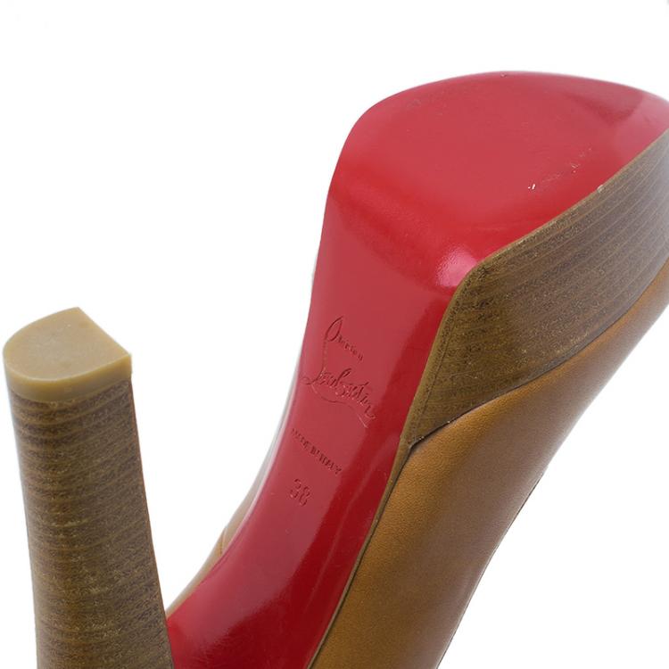 Pre Owned Christian Louboutin Brown Leather Bibi Platform Pumps Size 38