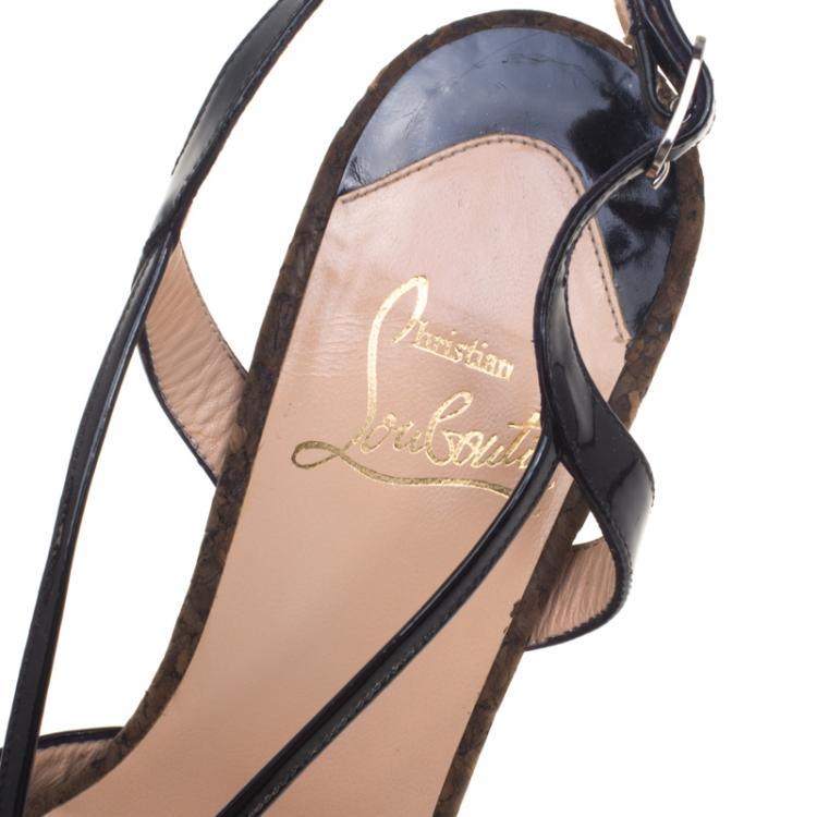 Pre Owned Christian Louboutin Black Patent Leather Activa Cork Sandals Size 38
