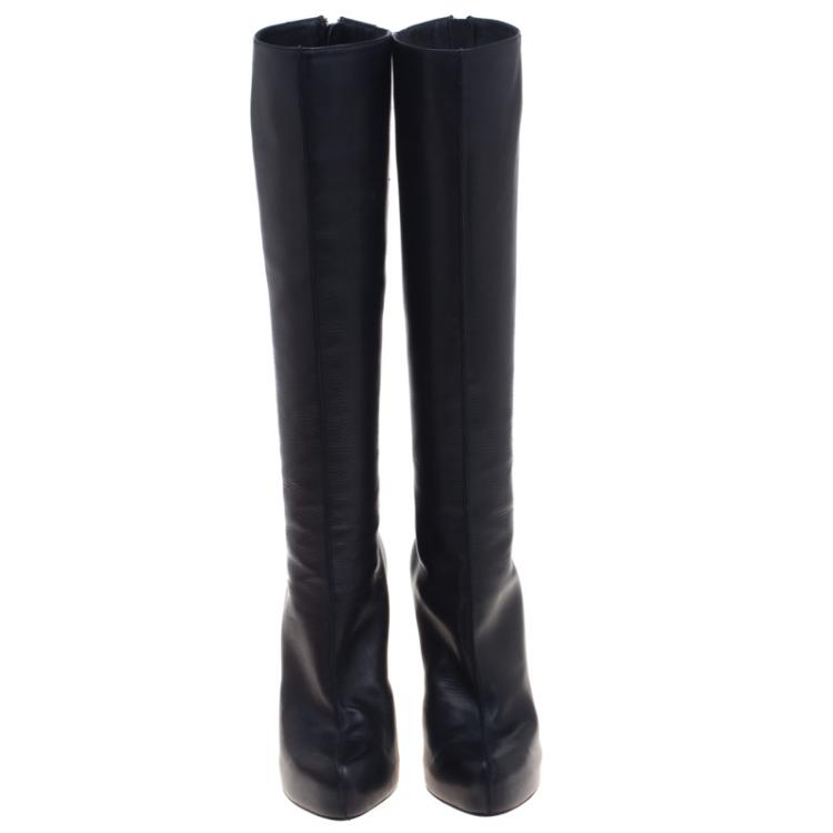 مملوكة مسبقًا Christian Louboutin Black Leather Botalili Knee Length Boots Size 38.5
