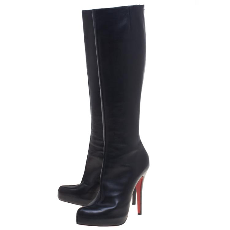 مملوكة مسبقًا Christian Louboutin Black Leather Botalili Knee Length Boots Size 38.5
