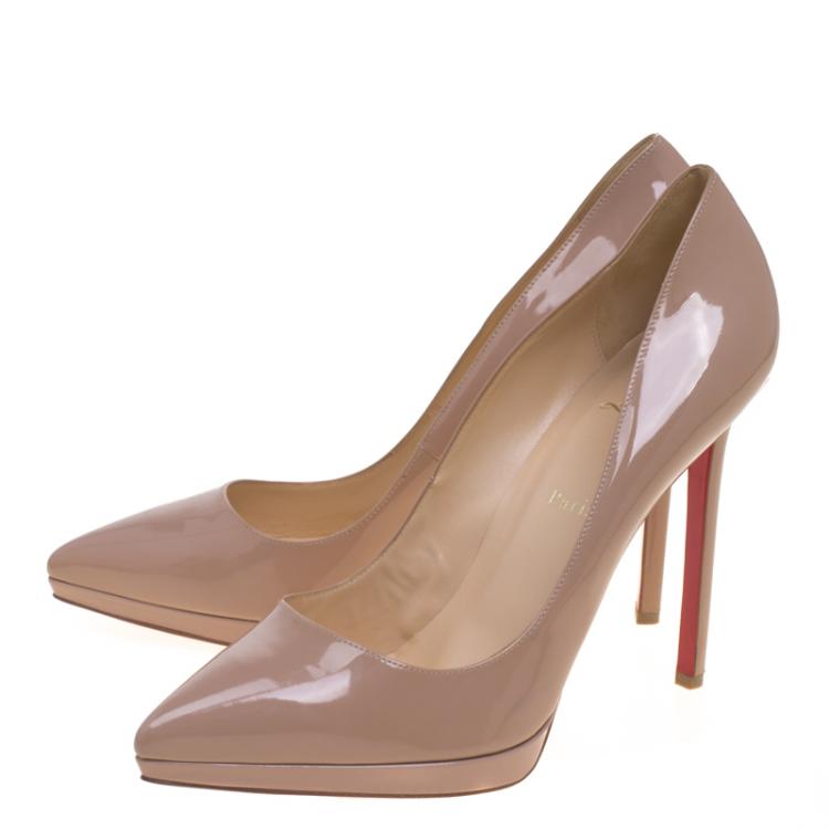 Pre Owned Christian Louboutin Beige Patent Leather Pigalle Plato Pumps Size 42