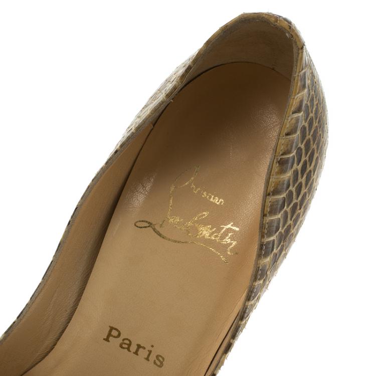 مملوكة مسبقًا Christian Louboutin Beige Python Very Prive Peep Toe Pumps Size 38