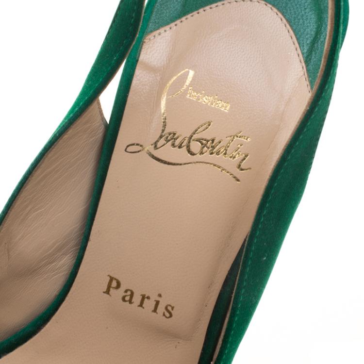 Pre Owned Christian Louboutin Green Satin Jenny Platform Slingback Sandals Size 37
