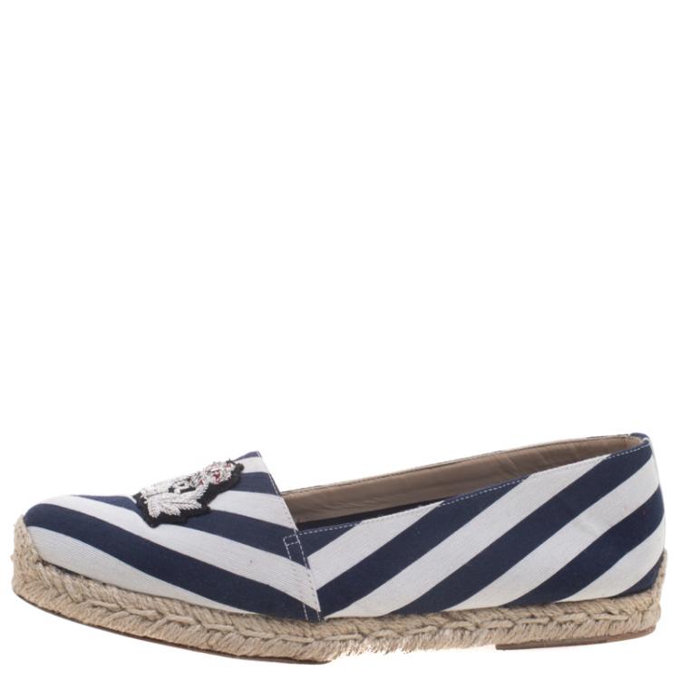 Pre Owned Christian Louboutin Striped Canvas Galia Espadrille Loafers Size 39