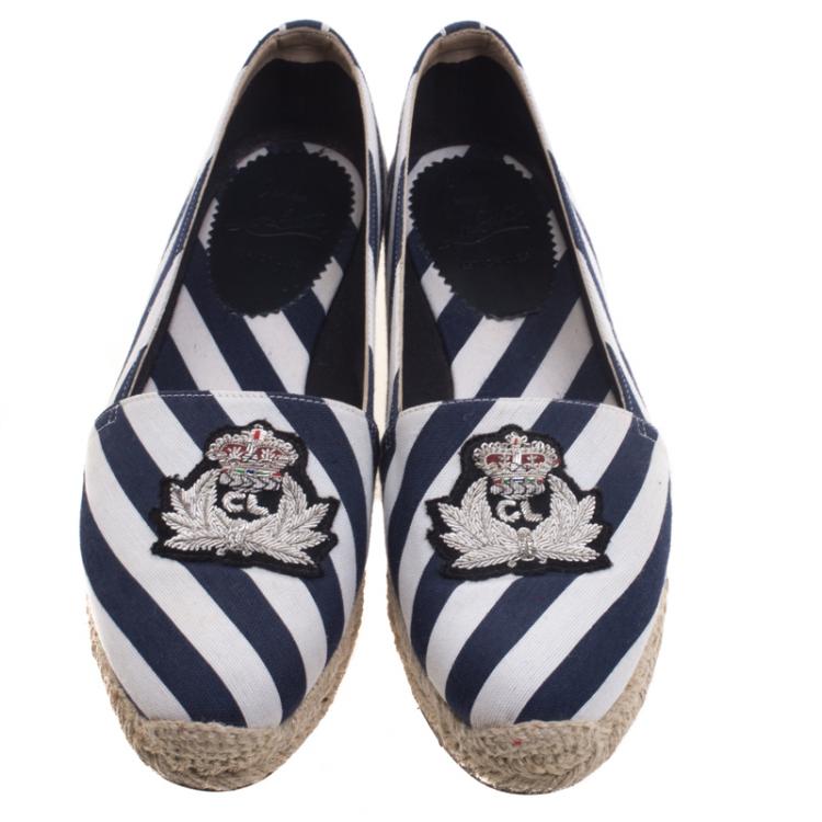 Pre Owned Christian Louboutin Striped Canvas Galia Espadrille Loafers Size 39