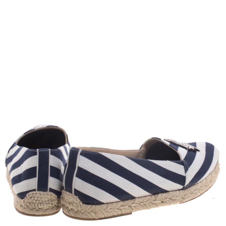 Pre Owned Christian Louboutin Striped Canvas Galia Espadrille Loafers Size 39