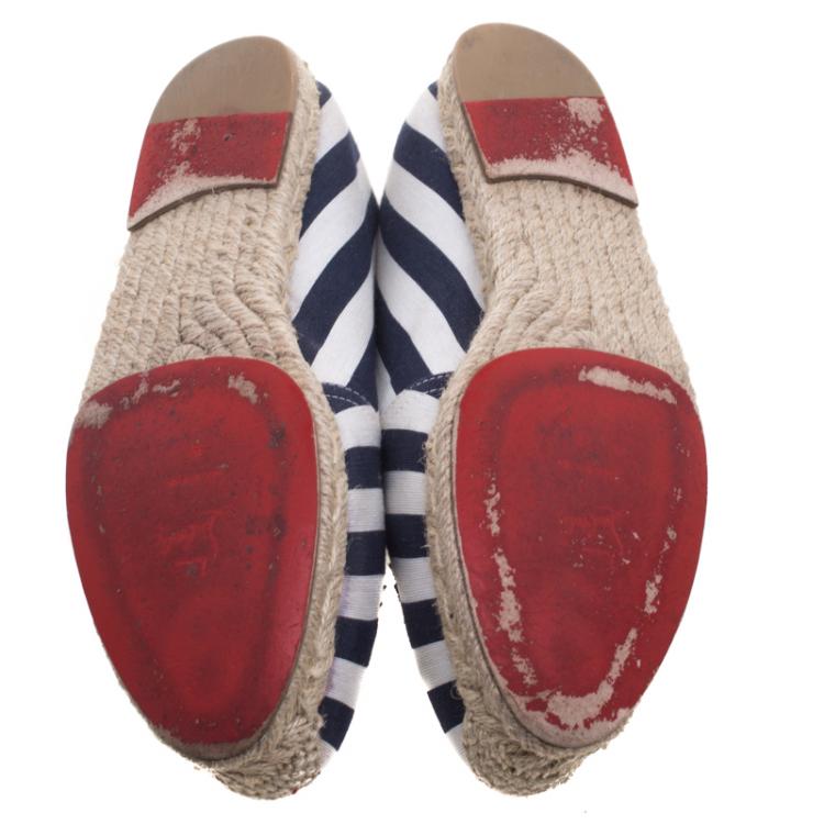 Pre Owned Christian Louboutin Striped Canvas Galia Espadrille Loafers Size 39