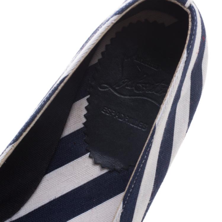 Pre Owned Christian Louboutin Striped Canvas Galia Espadrille Loafers Size 39