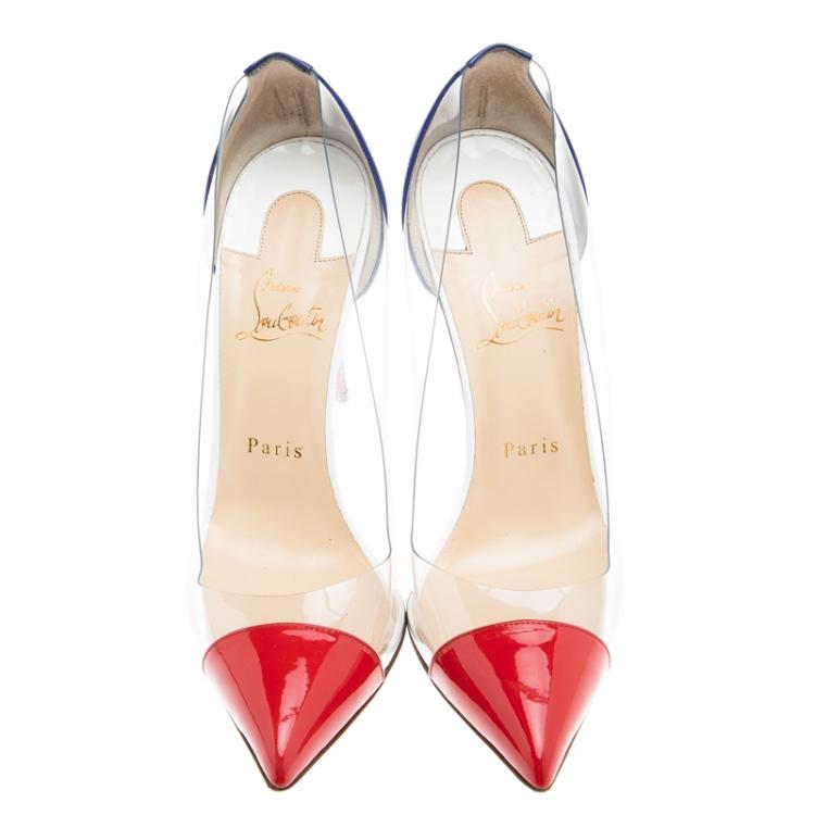Pre Owned Christian Louboutin Red and Blue PVC Debout Pointed Toe Pumps Size 38