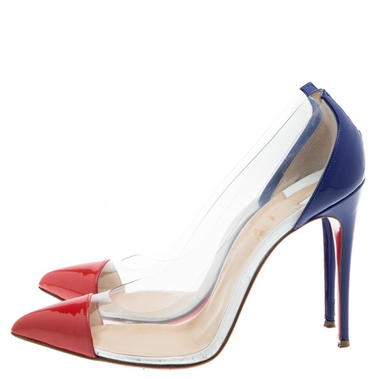 Pre Owned Christian Louboutin Red and Blue PVC Debout Pointed Toe Pumps Size 38
