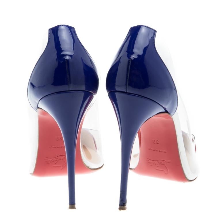 Pre Owned Christian Louboutin Red and Blue PVC Debout Pointed Toe Pumps Size 38