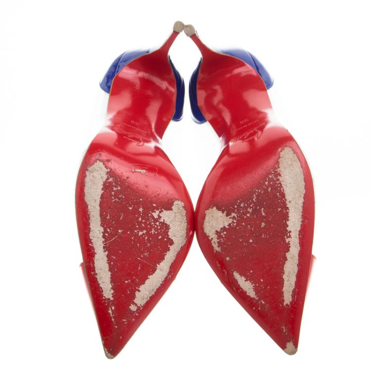 Pre Owned Christian Louboutin Red and Blue PVC Debout Pointed Toe Pumps Size 38