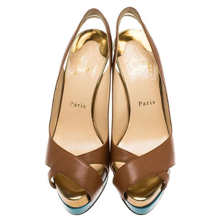 Pre Owned Christian Louboutin Block Color Leather Very Croise Slingback Platform Sandals Size 37