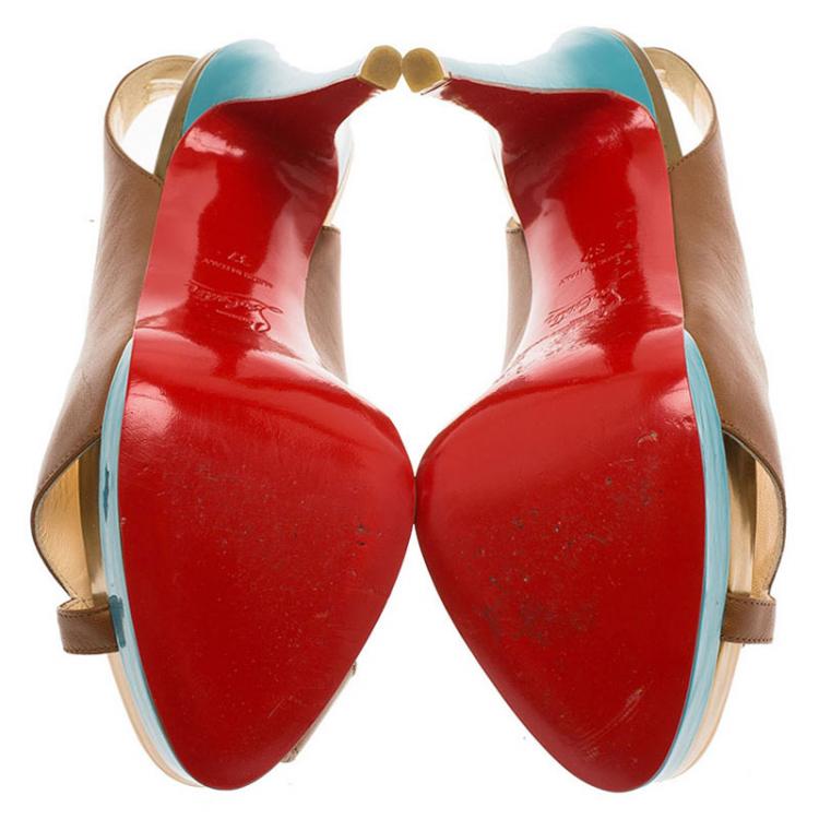 Pre Owned Christian Louboutin Block Color Leather Very Croise Slingback Platform Sandals Size 37
