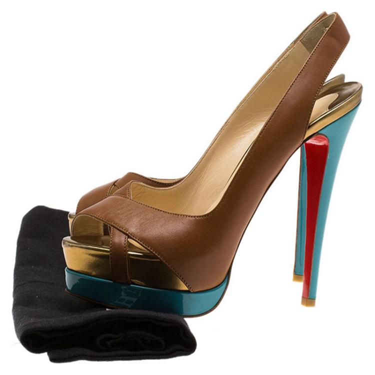 Pre Owned Christian Louboutin Block Color Leather Very Croise Slingback Platform Sandals Size 37