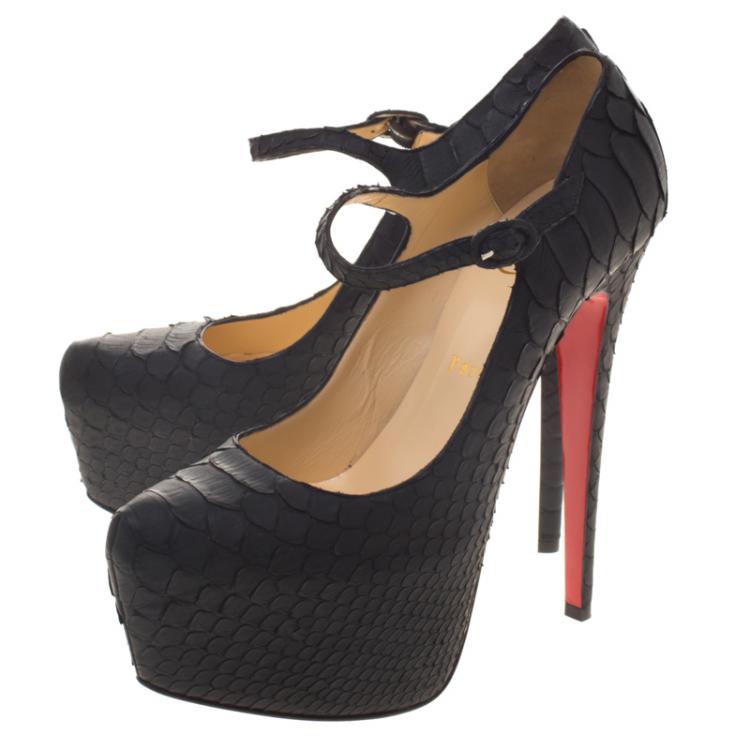 Pre Owned Christian Louboutin Black Python Lady Daf Mary Jane Platform Pumps Size 39